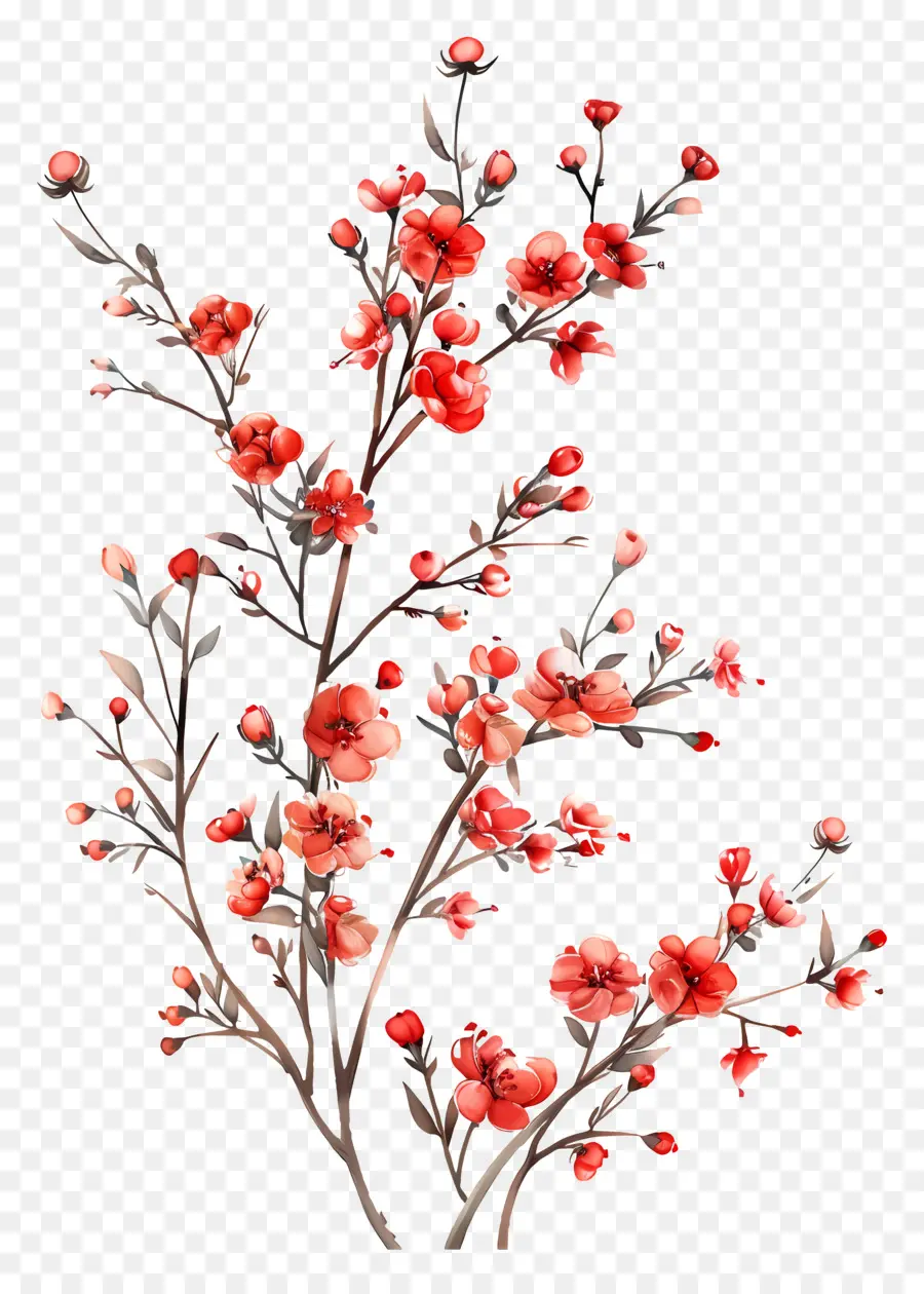 Pequenas Flores Vermelhas，Pintura Em Aquarela PNG