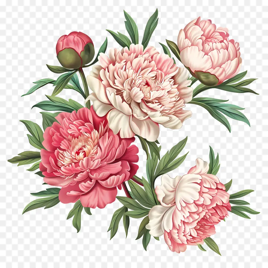 Peonias Flores，Peônias Rosa PNG