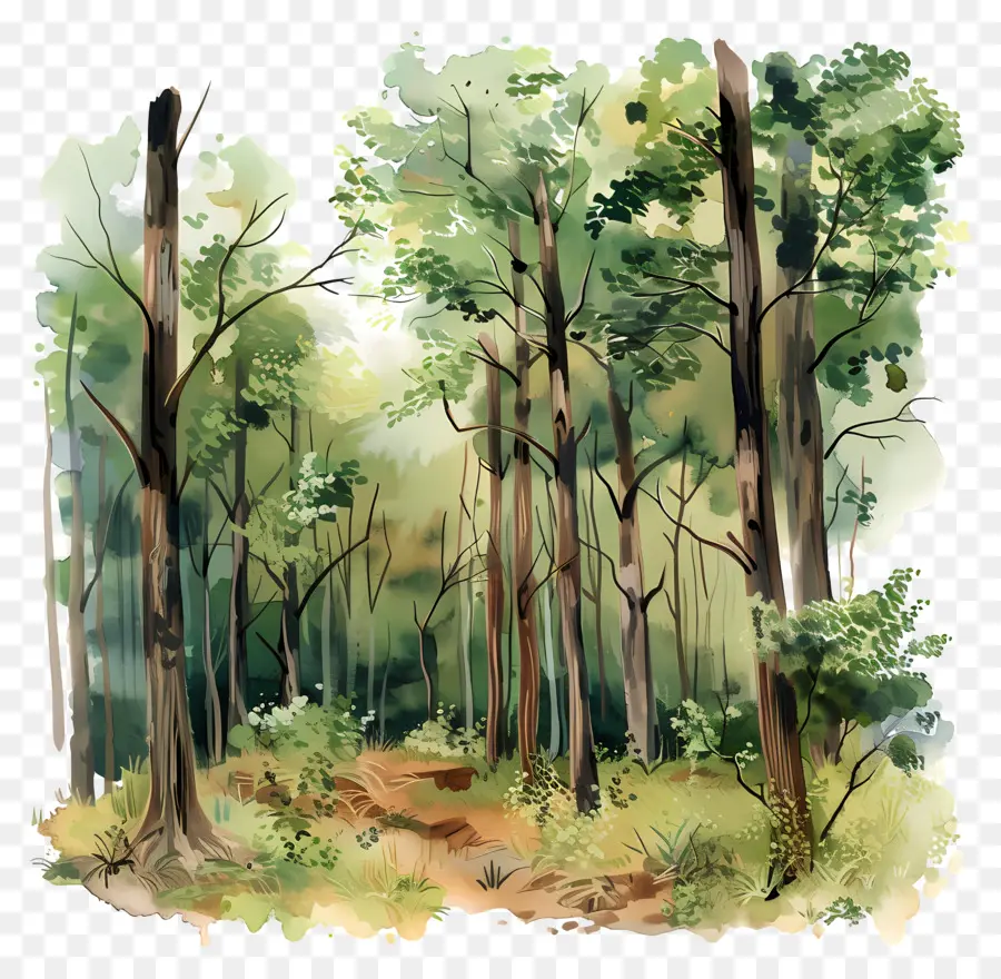 Floresta De Fundo，Floresta Pintura PNG
