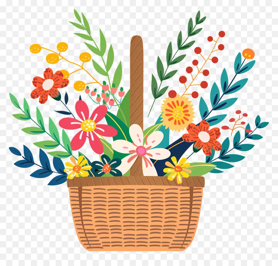 Dia De Maio，Cesta De Flores PNG