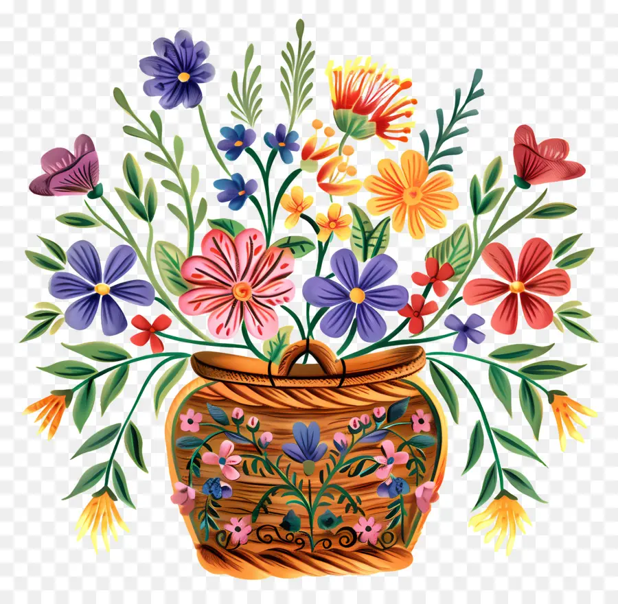 Dia De Maio，Cesta De Flores PNG