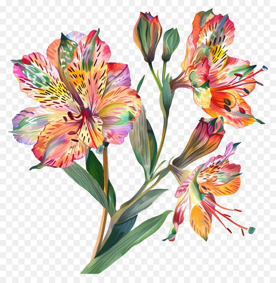 Flor De Alstroemeria，Flores Coloridas PNG