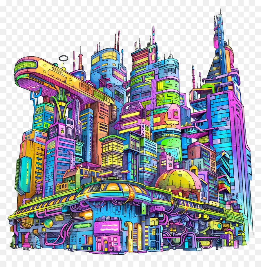 Cyberpunk Cityscape，Cidade Futurista PNG