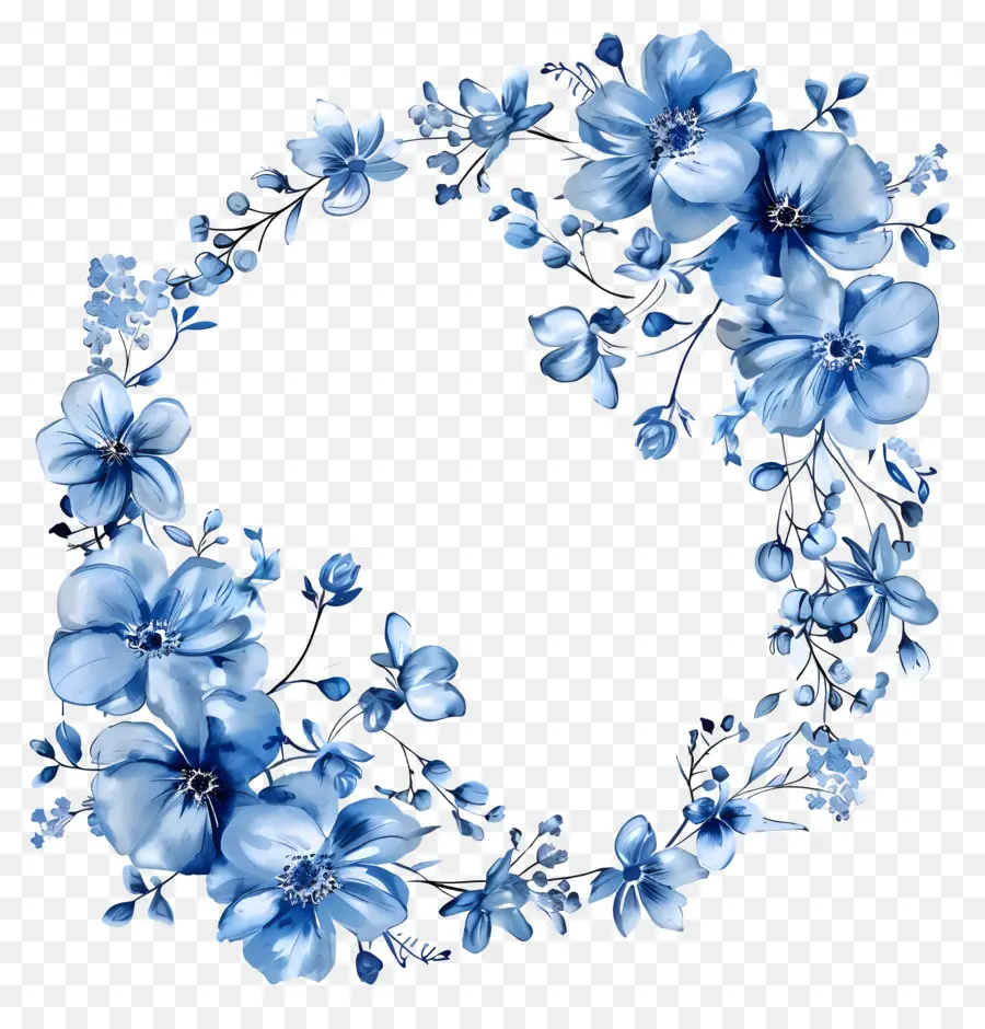 Quadro Redondo De Flor Azul，Flores Azuis PNG
