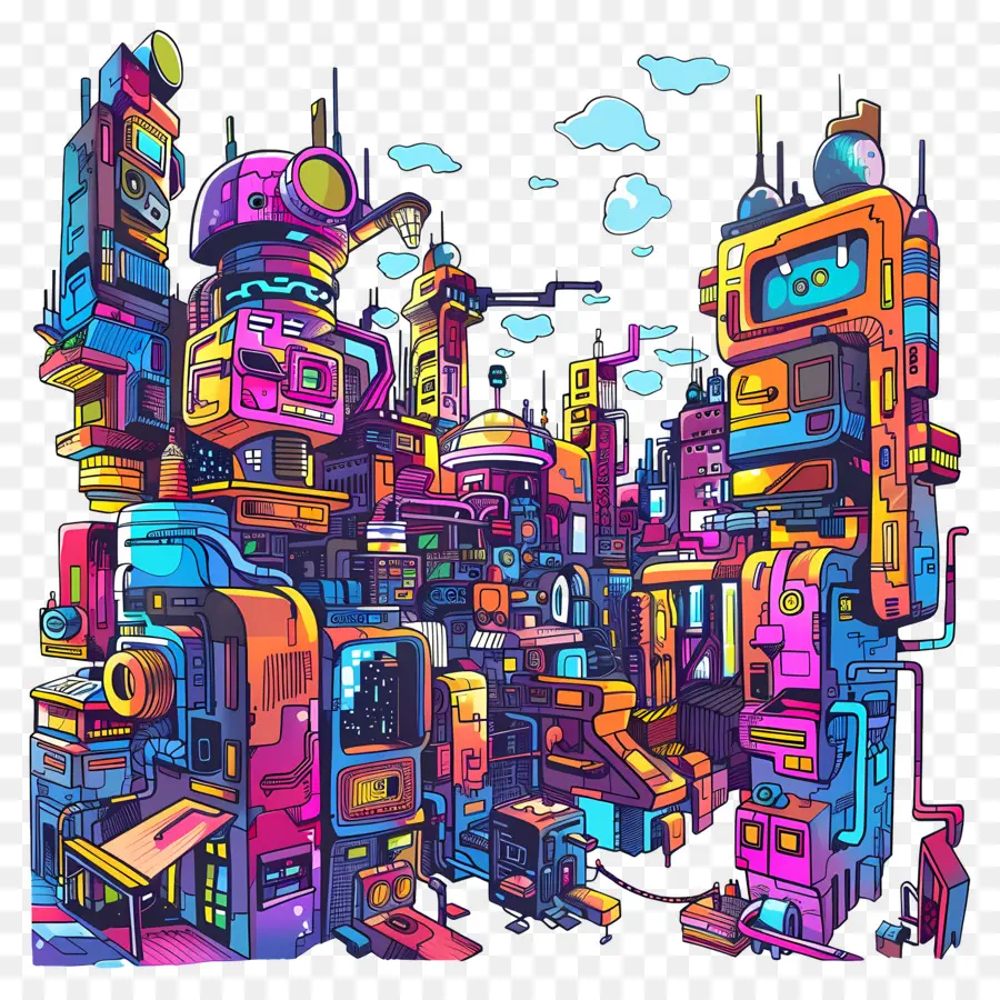 Cyberpunk Cityscape，Cidade Futurista PNG