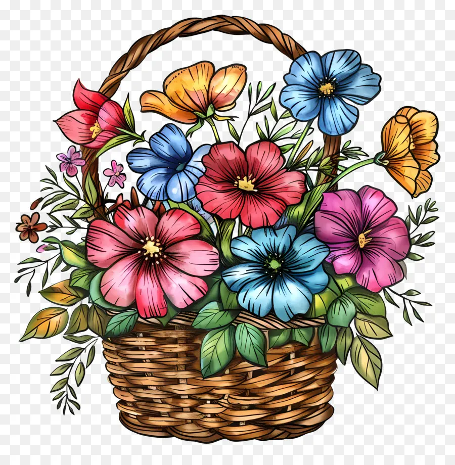 Dia De Maio，Cesta De Flores PNG