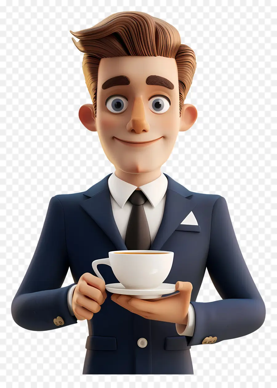 Empresário Bebendo Café，Animação 3d PNG