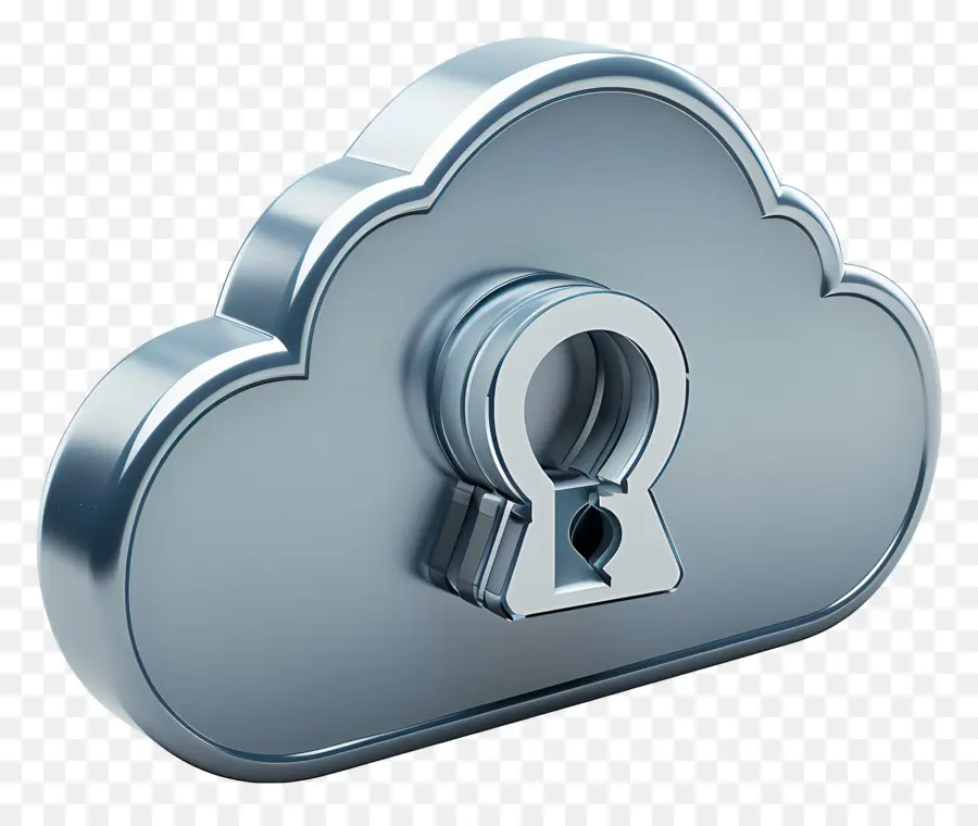 3d Cloud Seguro，Cinza Metálico PNG