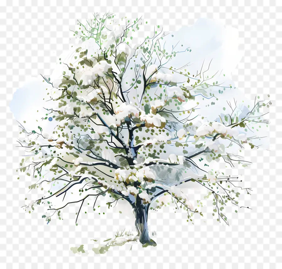 árvore De Neve，Pintura Em Aquarela PNG