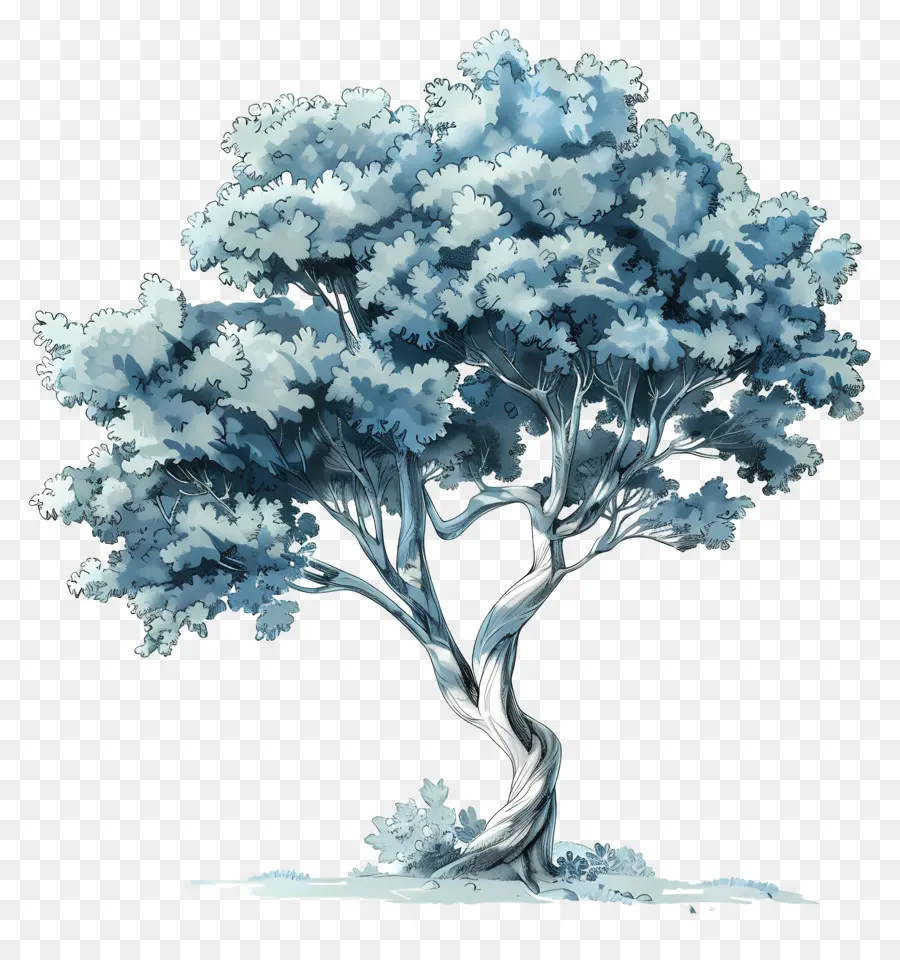 árvore，Azul E Branco PNG