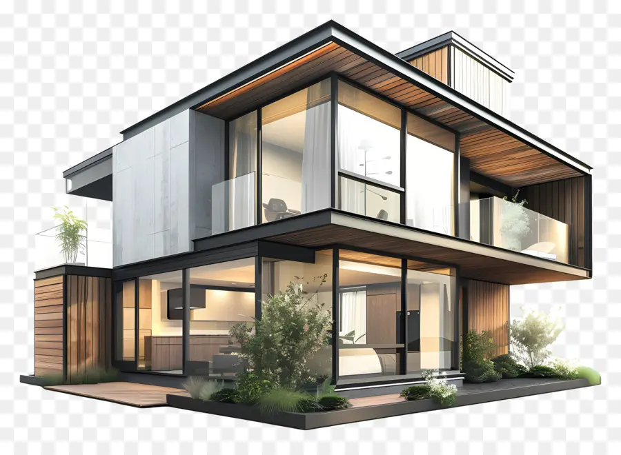 O Modern House，Arquitetura De Madeira E Vidro PNG