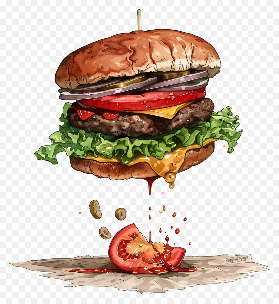 Hambúrguer Flutuante，Hamburger PNG