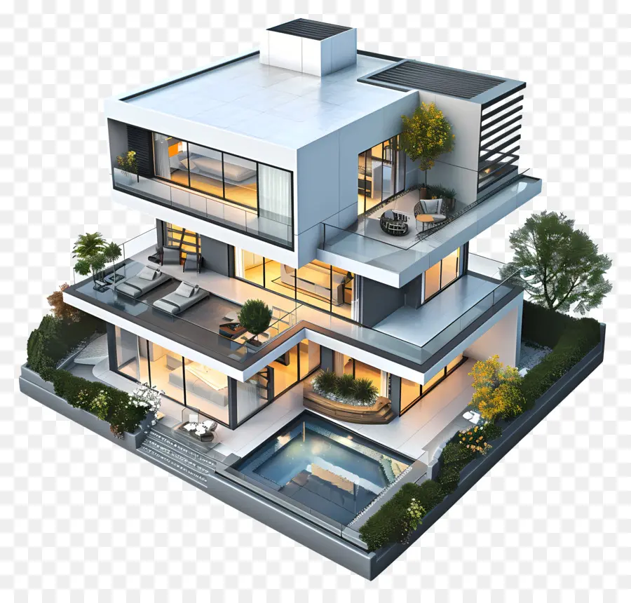 O Modern House，Design De Luxo Home PNG