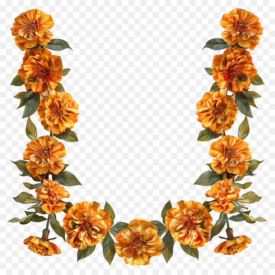 Marigold Garland，Floral Moldura PNG