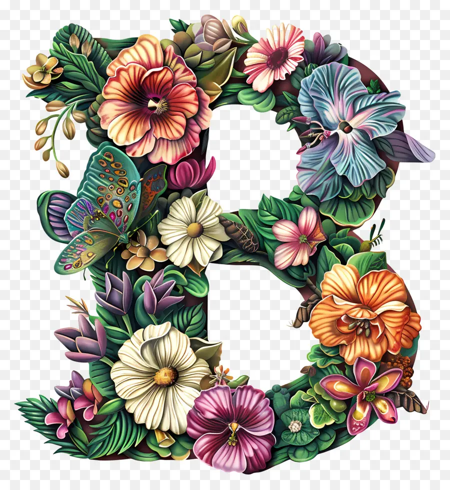 Letra B，Alfabeto Floral PNG