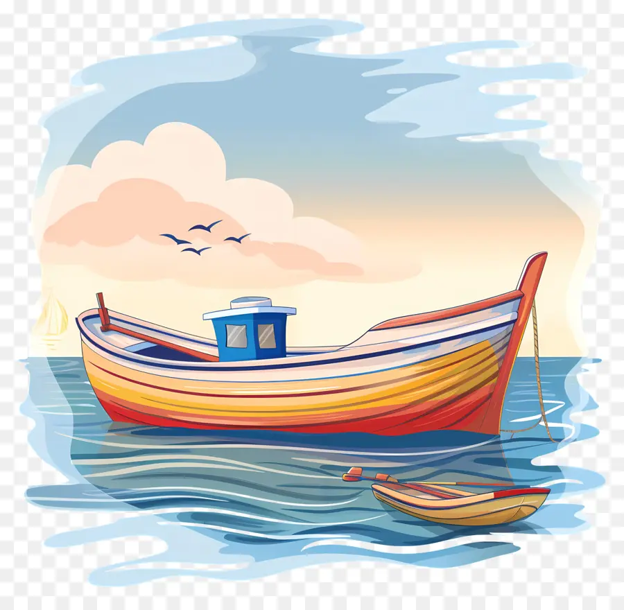 Barco，Pintura Ao Pôr Do Sol PNG