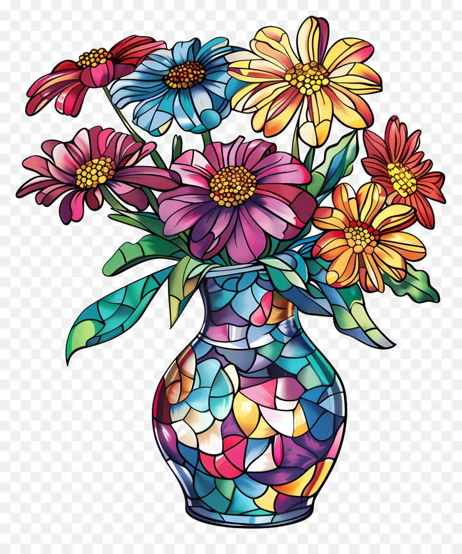 Vaso Com Flores，Flores De Vitrais PNG