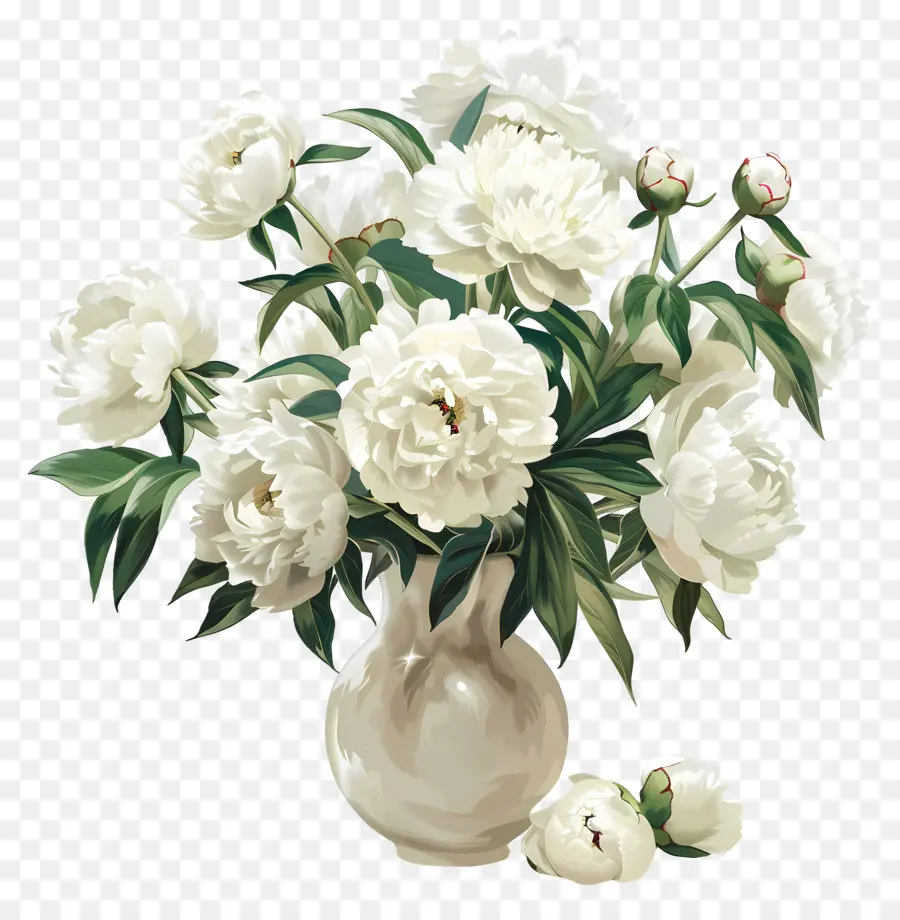 Vaso De Flores，Branco Peônias PNG