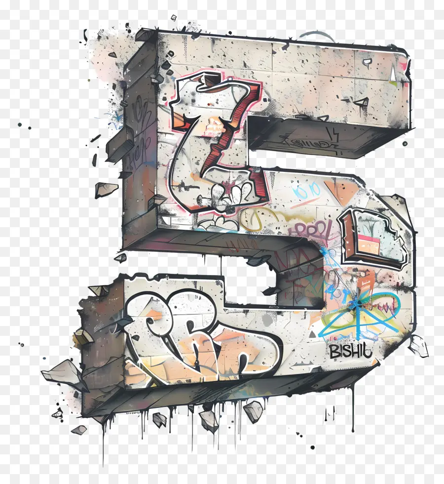 Número 5，Letra S De Graffiti PNG