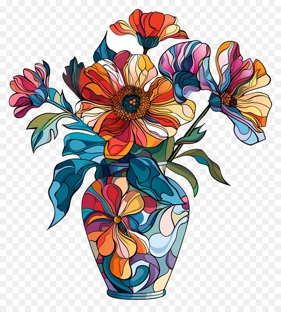 Vaso Com Flores，Vaso Colorido PNG