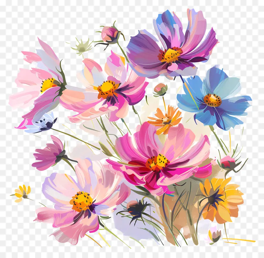 Cosmos Flor，Pintura Em Aquarela PNG