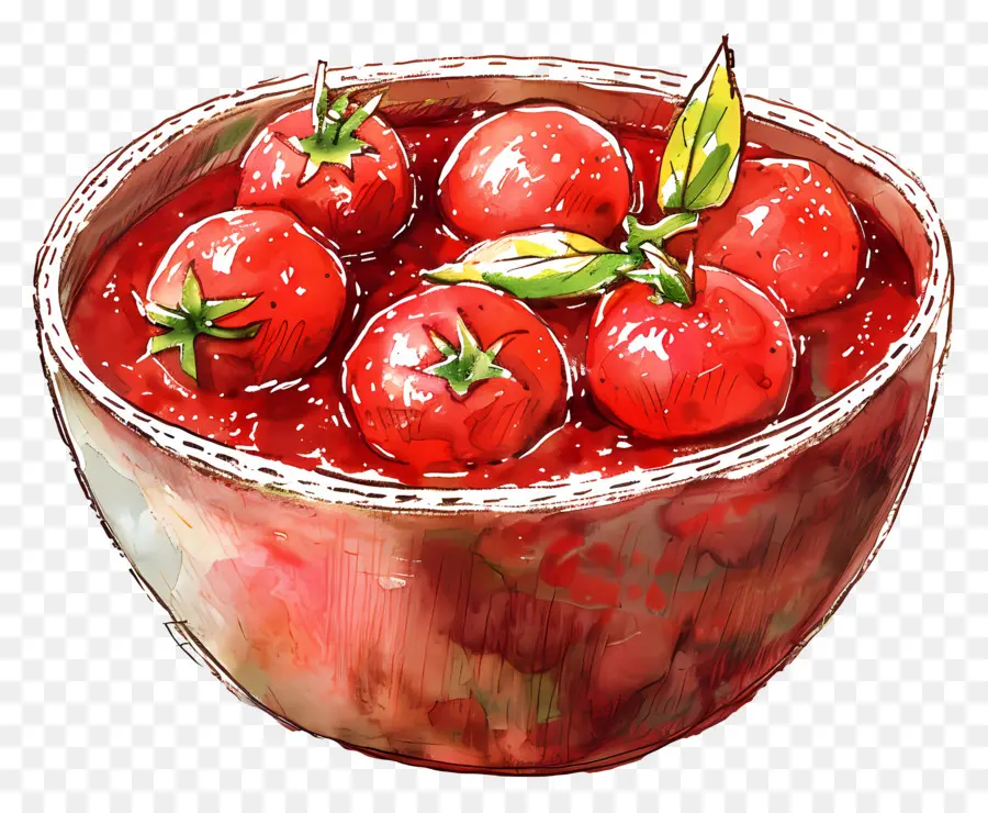 Molho De Tomate Da Tigela，Ilustração Em Aquarela PNG