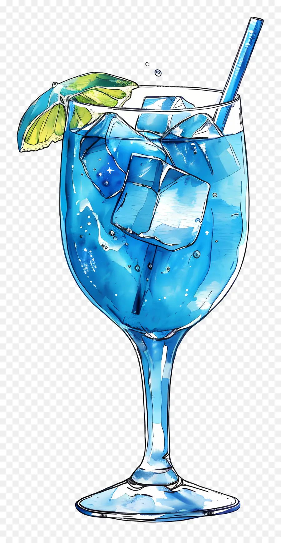 Azul Cocktail，Ilustração Em Aquarela PNG