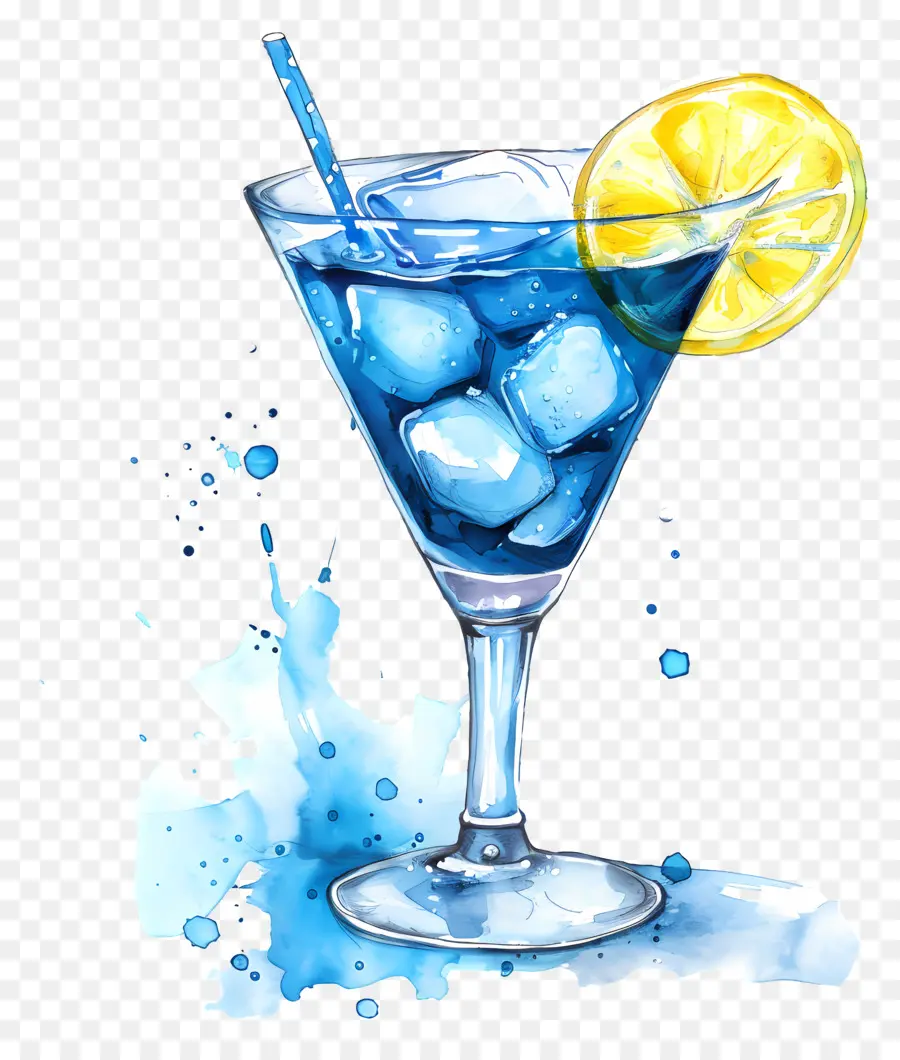 Azul Cocktail，Pintura Em Aquarela PNG