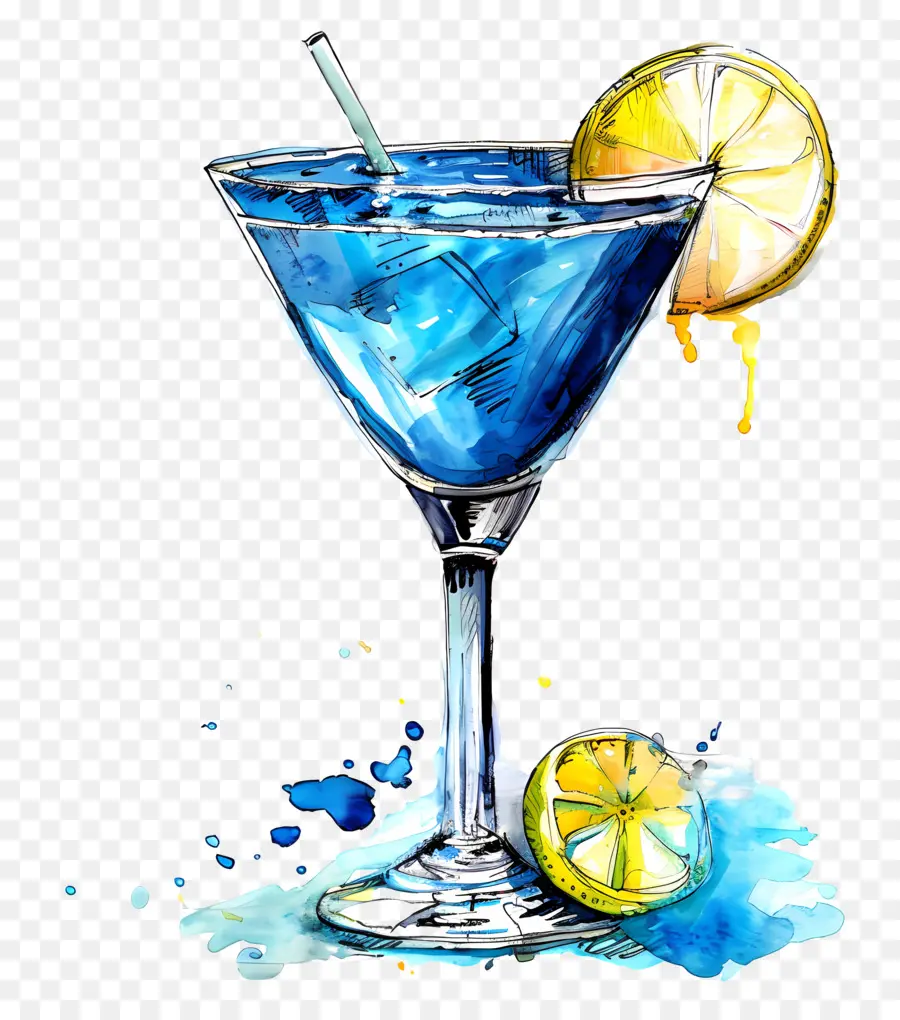 Azul Cocktail，Copo De Coquetel Azul PNG