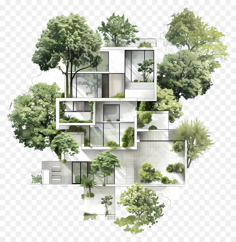 Plano De árvore De Arquitetura，O Modern House PNG