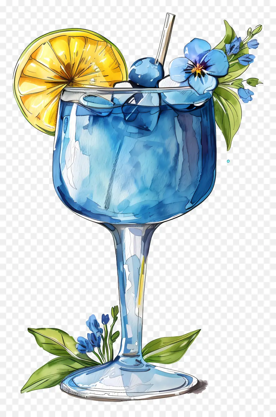 Azul Cocktail，Aquarela PNG