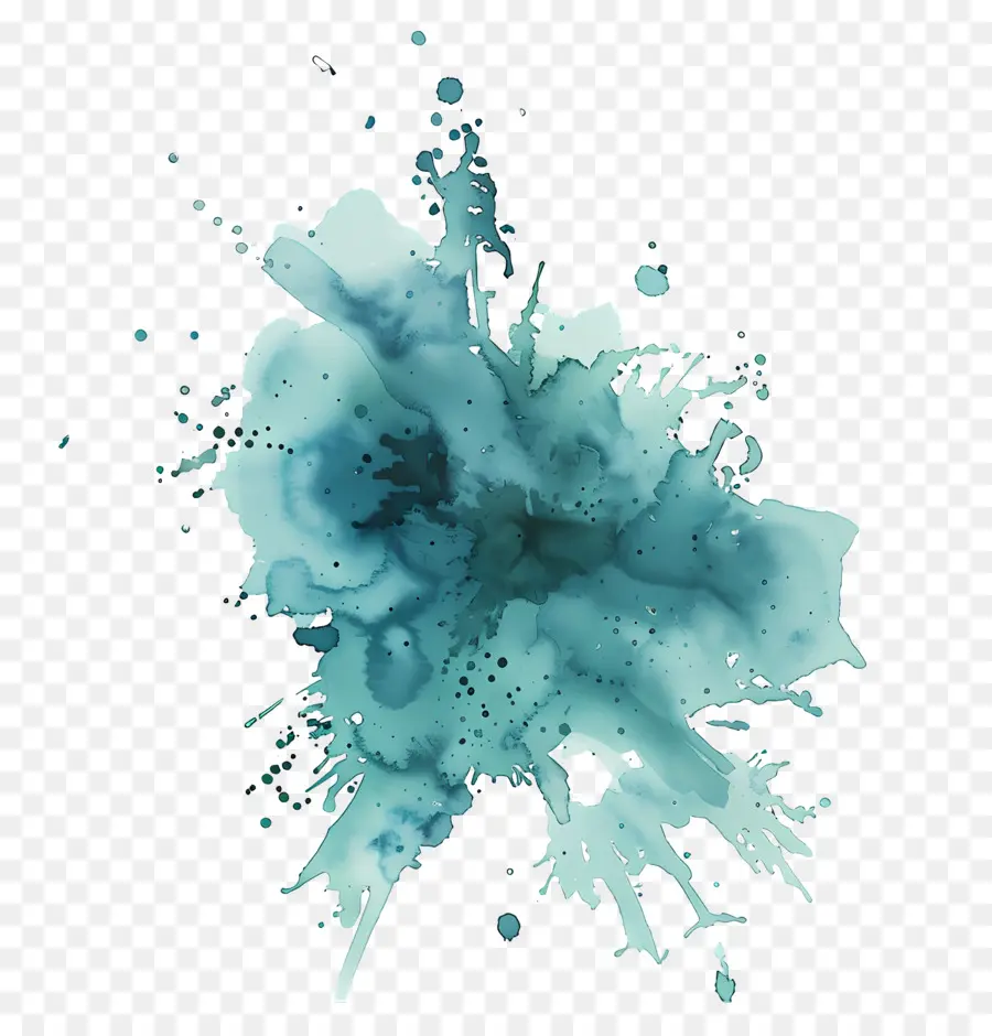 Splash Em Aquarela Em Azul Petróleo，Pintura Digital PNG