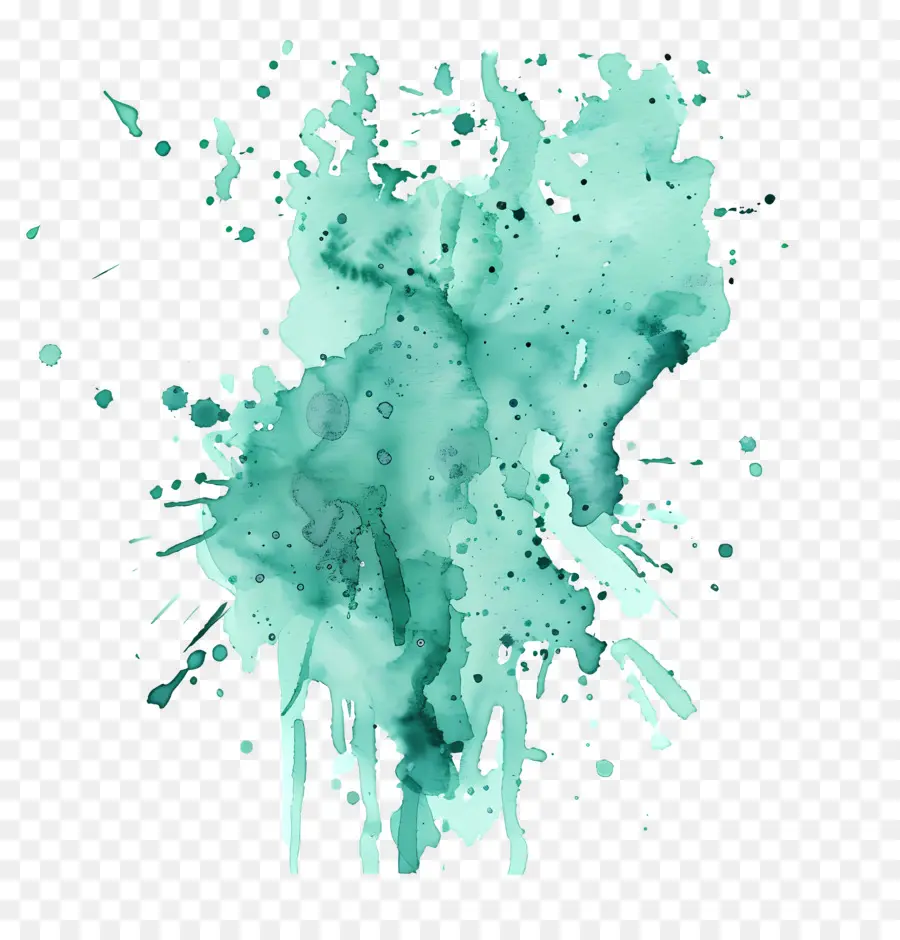 Splash Em Aquarela Em Azul Petróleo，Respesco De Tinta Verde PNG
