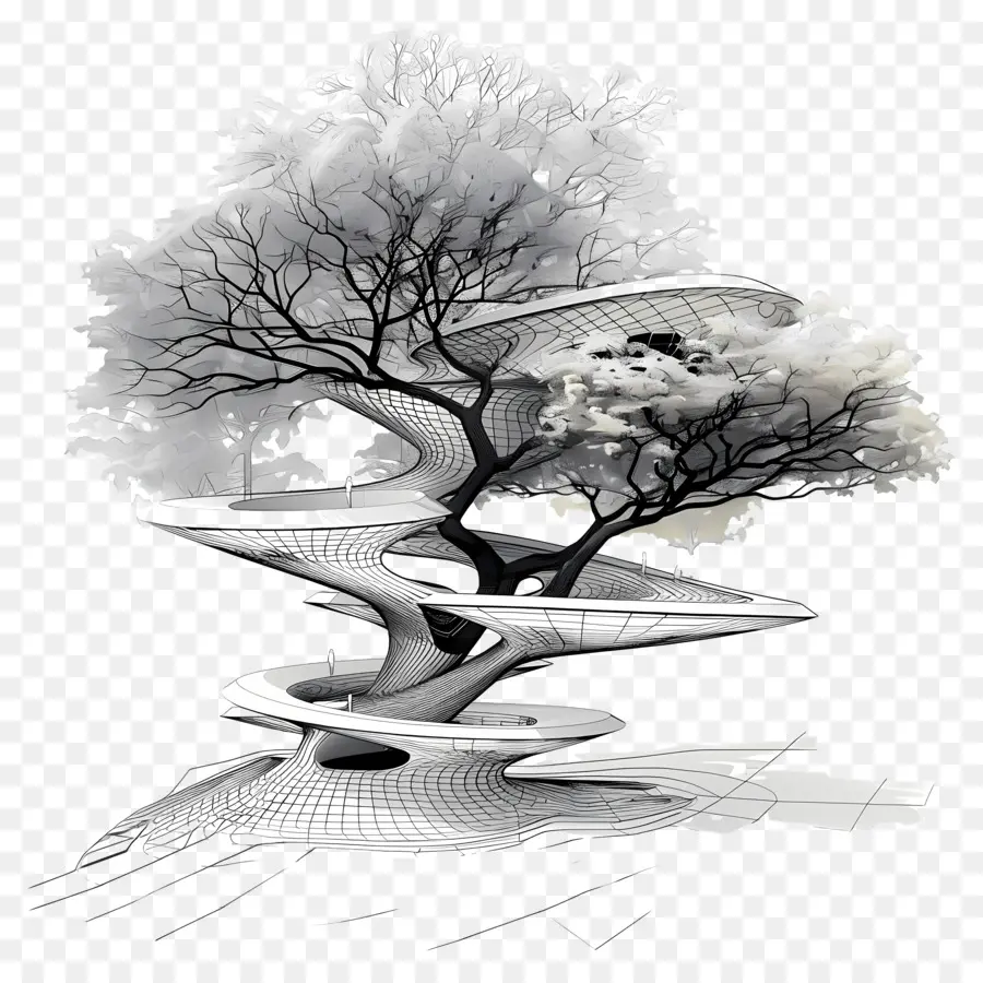 Plano De árvore De Arquitetura，Escultura De árvore Abstrata PNG