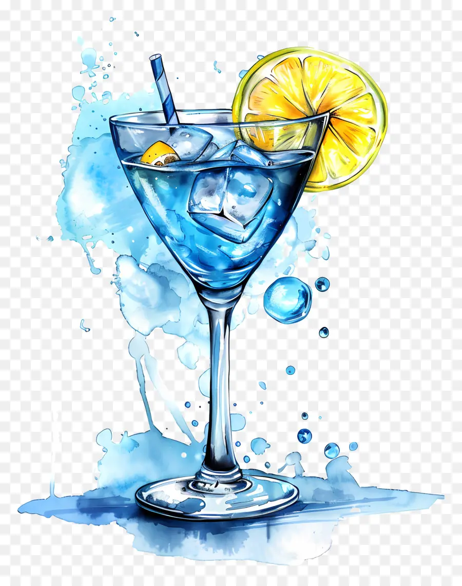 Azul Cocktail，Pintura Em Aquarela PNG