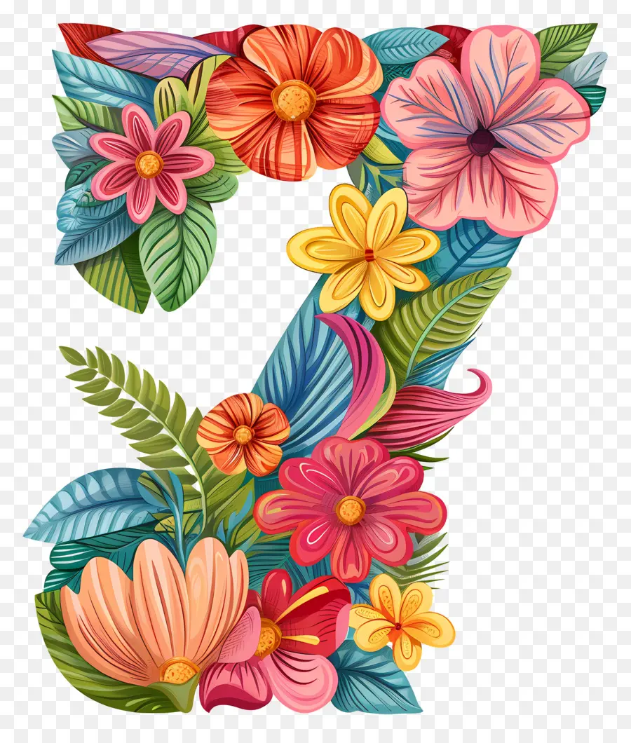 Número 7，Floral Letra PNG