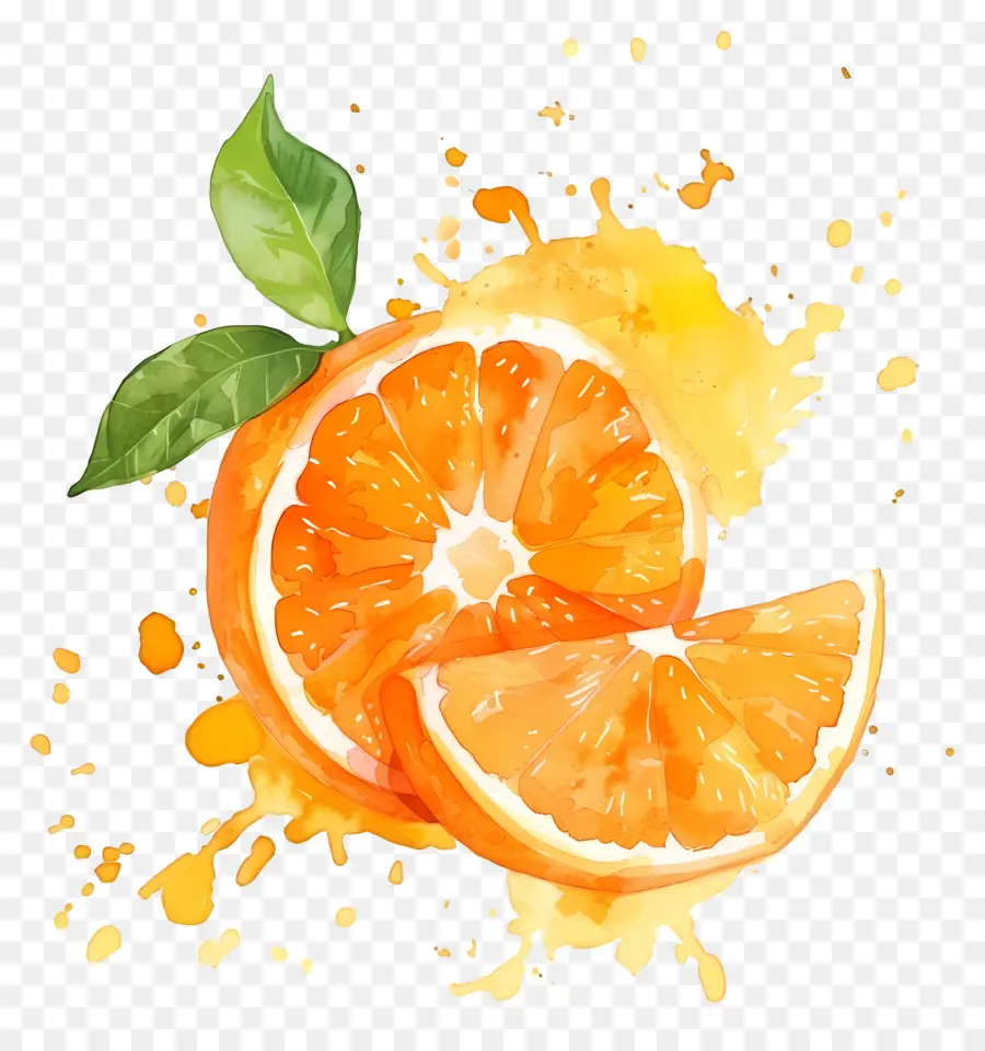 Mancha De Aquarela Laranja，Fatias De Laranja PNG