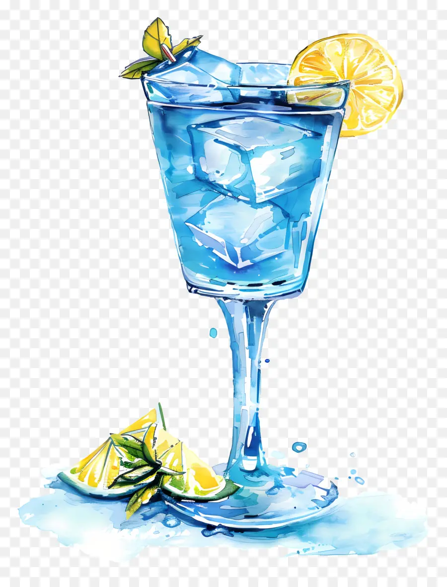 Azul Cocktail，Pintura Em Aquarela PNG