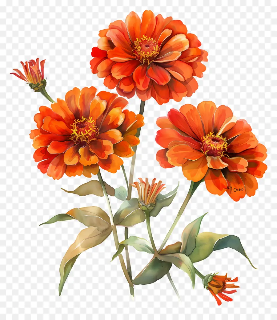 Zinnias Laranja，Flores De Zinnia PNG