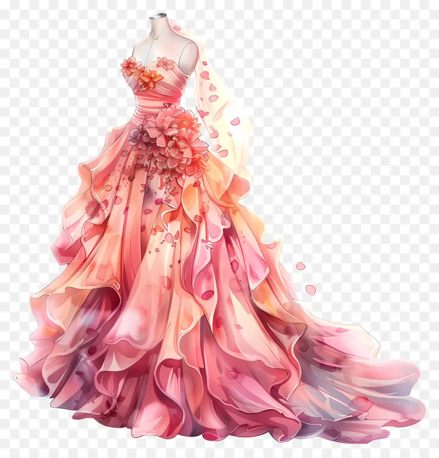 Cor De Rosa Vestido De Noiva，Design Floral PNG