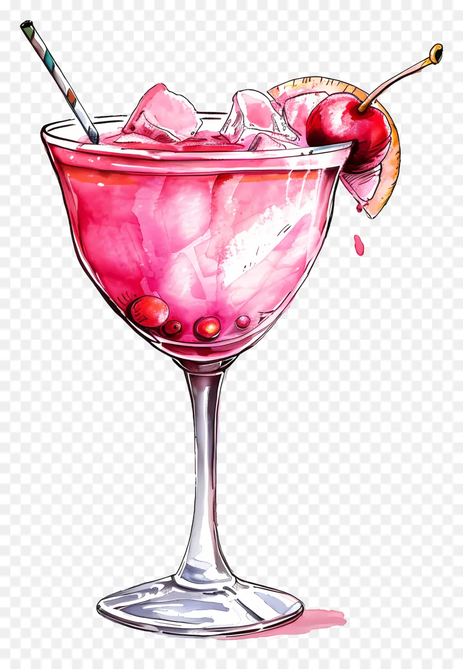 Cor De Rosa Cocktail，Pintura Em Aquarela PNG