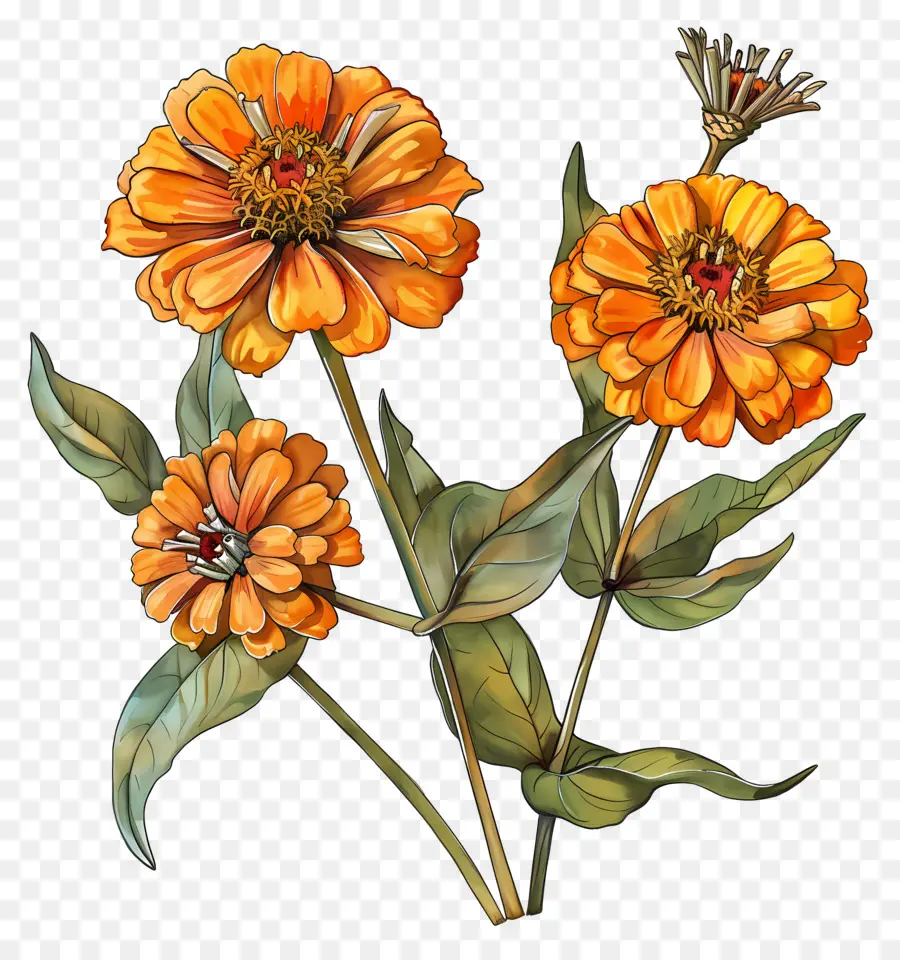 Zinnias Laranja，Flores De Laranja PNG
