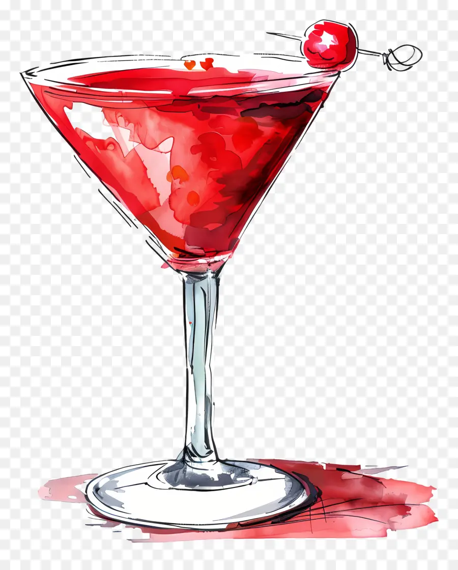 Cocktail Vermelho，Pintura Em Aquarela PNG