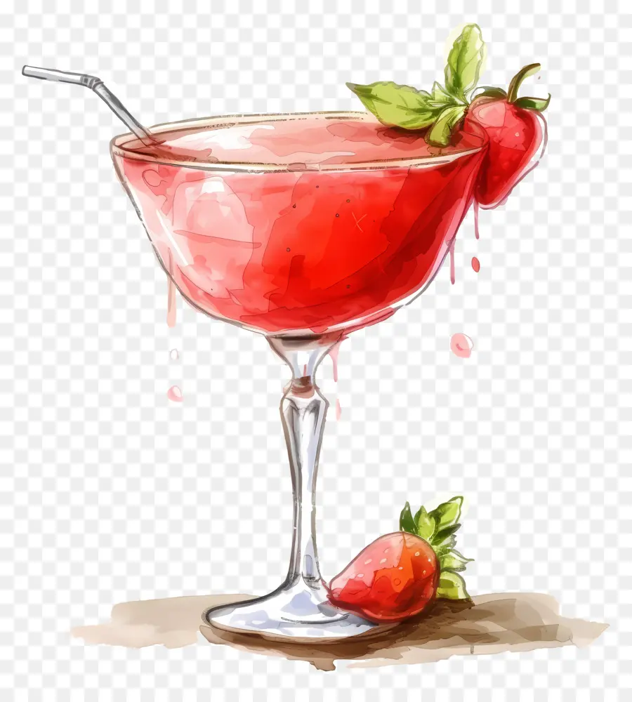 Cocktail Vermelho，Pintura Em Aquarela PNG