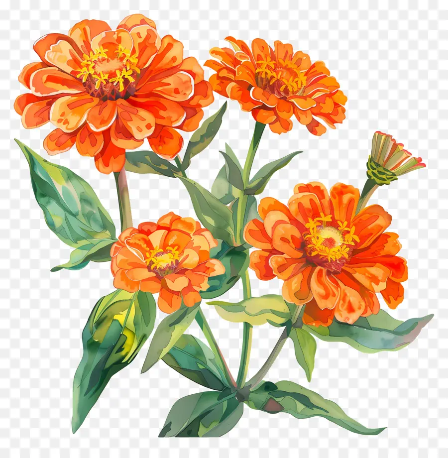 Zinnias Laranja，Flores De Laranja PNG