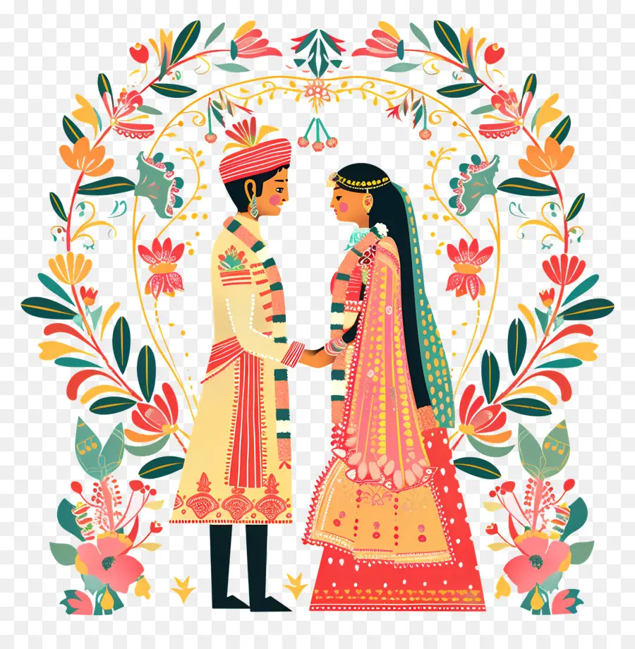 Casamento Indiano，Noiva E Do Noivo PNG