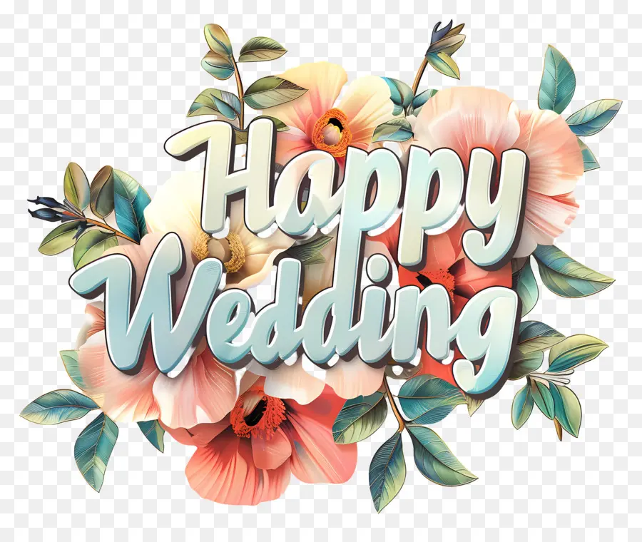 Casamento Feliz，Coroa De Flores PNG