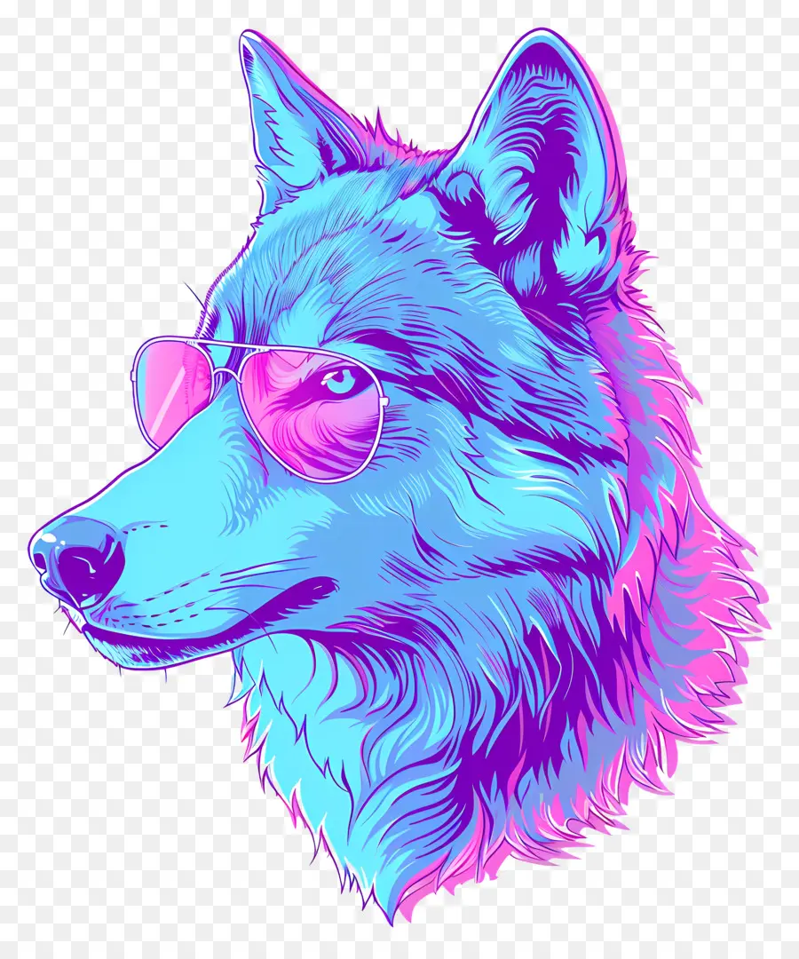 Vaporwave Lobo，Lobo Colorido PNG