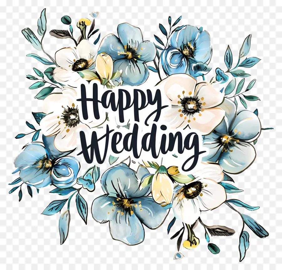 Casamento Feliz，Azul E Branco Flores PNG