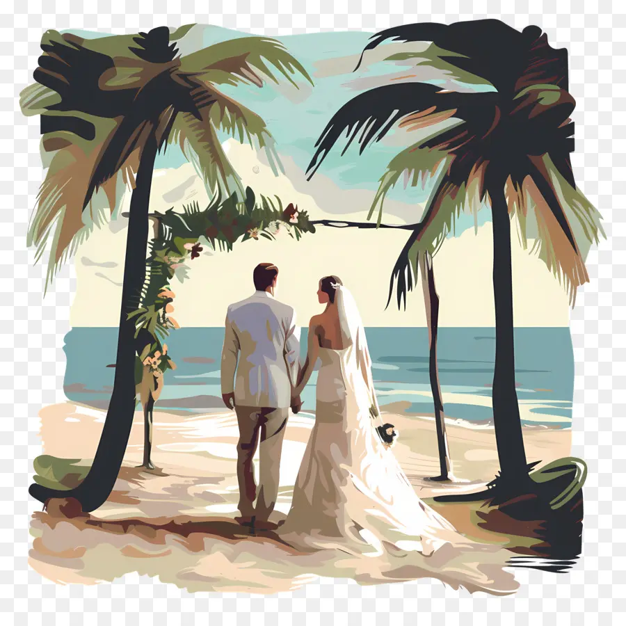 Casamento De Praia，Pintura Em Aquarela PNG